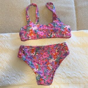 Floral High-Waist Bikini Set in Pink & Purple